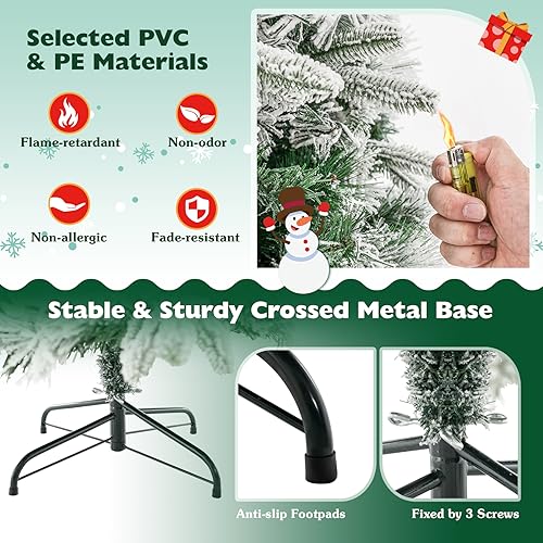Product: Goplus 6ft Pre-Lit Snow Flocked Artificial Christmas Tree, Hinged Xmas Tree with 250 Warm-White LED Lights, 752 Branch Tips, Pine Needles, for Holiday Party Office Home Decor