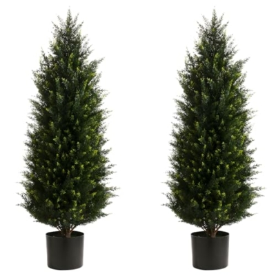 Product: LXNRMHCH Two 3.2FT Artificial Cedar Topiary Trees, UV Resistant Artificial Pine Outdoor Plants for Front Porch Decor, Fake Greenery Outdoor Plants Cypress Realistic Faux Indoor Tree