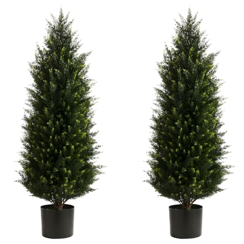 Product: LXNRMHCH Two 3.2FT Artificial Cedar Topiary Trees, UV Resistant Artificial Pine Outdoor Plants for Front Porch Decor, Fake Greenery Outdoor Plants Cypress Realistic Faux Indoor Tree