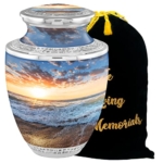 Product: Seashore Sunset Cremation Urns for Adult Ashes Male Female - 200lbs Burial Urns for Human Ashes - Handcrafted Funeral Decorative Urns for Ashes Adult Male with Velvet Bag
