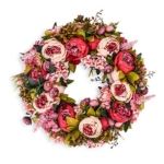 Product: BOMAROLAN Artificial Peony Flower Wreath 19Inch Vintage Blooming Silk Peonies Spring Summer Fall Winter Large Wreaths Flower Green Leaves for Outdoor Front Door Indoor Wedding Wall Or Window Décor