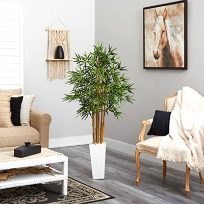 Product: Nearly Natural 5812 5’ Bamboo Artificial Tree in White Tower Planter, Green