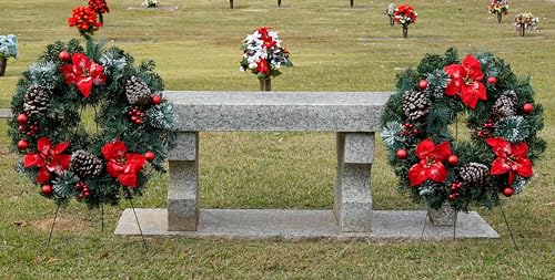Silky Flower Store Artificial Christmas Wreath, Frosted Red Poinsettia Red Ornaments, Outdoor Indoor Décor, 24 Inch, 30 Inch Easel 3 3 Product: Christmas Wreath - Outdoor Christmas Decoration - 24 inch Wreath with Frosted Red Poinsettia and Red Ornaments on 30 Inch Easel