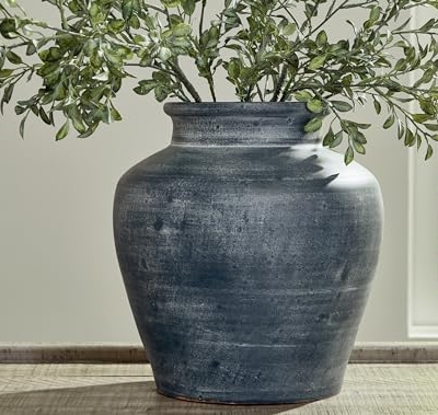 Product: Signature Design by Ashley Meadie Traditional Indoor Terra Cotta Tabletop Vase with Wide Mouth, Blue