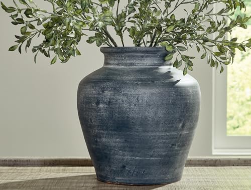 Product: Signature Design by Ashley Meadie Traditional Indoor Terra Cotta Tabletop Vase with Wide Mouth, Blue