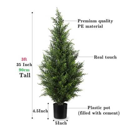 Product: Artificial Topiary Cedar Trees 3FT Artificial Cedar Pine Tree Potted Plant Fake Plants Tall Artificial Plants Shrubs for Indoors Outdoors Garden Home Decor (2 Pack)