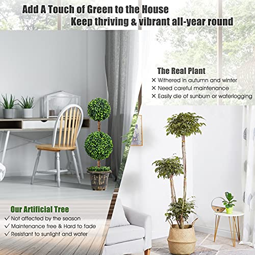 Silky Flower Store Artificial Boxwood Topiary Tree, Faux Greenery Ball Tree, PE Leaves, Cement Filled Pot, Indoor Outdoor Decor, 3 Ft 2 2 Product: Goplus 3 Ft Artificial Boxwood Topiary Tree, Fake Greenery Plants Ball Tree, Leaves & Cement-Filled Plastic Flower Pot Decorative Trees for Home Office Indoor Outdoor