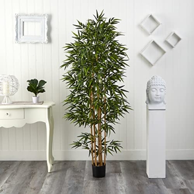 Product: Nearly Natural 75-in Artificial Bamboo Tree, Fake Bamboo Plants with 7 Natural Trunks, 6.25-ft Tall Faux Plants for Indoor Home Decor with 1440 Realistic Fake Leaves