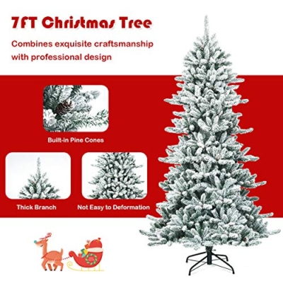 Silky Flower Store 7ft Snow Flocked Artificial Christmas Tree with Pine Cones, Indoor Outdoor Holiday Decor, 7ft 10 10 Product: Goplus 7ft Snow Flocked Artificial Christmas Tree, Premium Hinged Fir Tree with Pine Cones, Perfect Xmas Decoration for Indoor and Outdoor