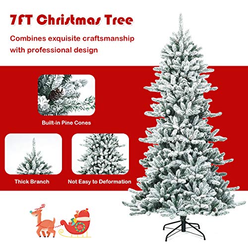 Silky Flower Store 7ft Snow Flocked Artificial Christmas Tree with Pine Cones, Indoor Outdoor Holiday Decor, 7ft 1 1 Product: Goplus 7ft Snow Flocked Artificial Christmas Tree, Premium Hinged Fir Tree with Pine Cones, Perfect Xmas Decoration for Indoor and Outdoor