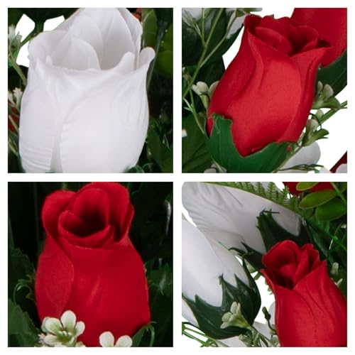 Silky Flower Store Sympathy Silks Artificial Cemetery Flowers, Gravesite Flowers, Red and White Roses, 20.5cm 4 4 Product: Sympathy Silks Artificial Cemetery Flowers - Gravesite Flowers - Red and White Roses
