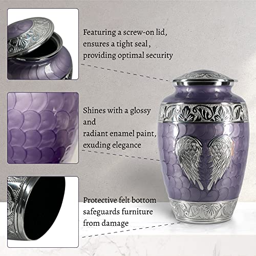 Silky Flower Store Purple Human Ashes Cremation Urn, Angel Wings Memorial Urn, Large Adult Ashes Keepsake, 10.5in 3 3 Product: Purple Urn for Human Ashes Adult Female and Male – Elegant Large Cremation Urns with Angel Wings, Decorative Funeral Memorial Burial Urn