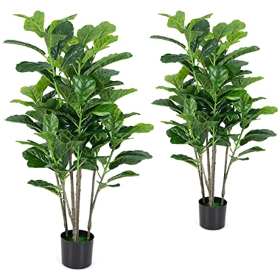 Product: BestComfort 4.6ft Artificial Fiddle Leaf Fig Tree Set of 2, Fake Ficus Pandurate Plant in Pots for Indoor Outdoor, Faux Ficus Lyrata Plant for Home Office Modern Decoration Housewarming Gift