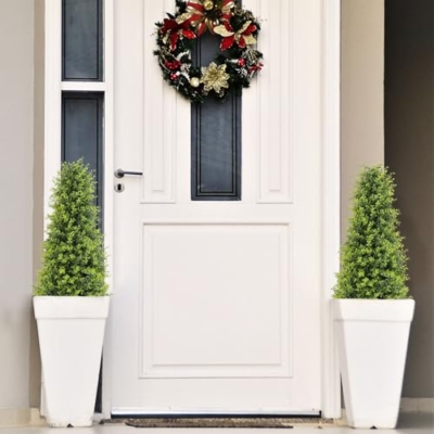 Product: Binnny Flower 3ft Artificial Boxwood Topiary Trees, Set of 2 – UV Resistant Faux Evergreen Shrubs and Bushes for Outdoor Planters, Realistic Fake Plants for Front Porch Outside Patio Yard, 3 Foot Tall