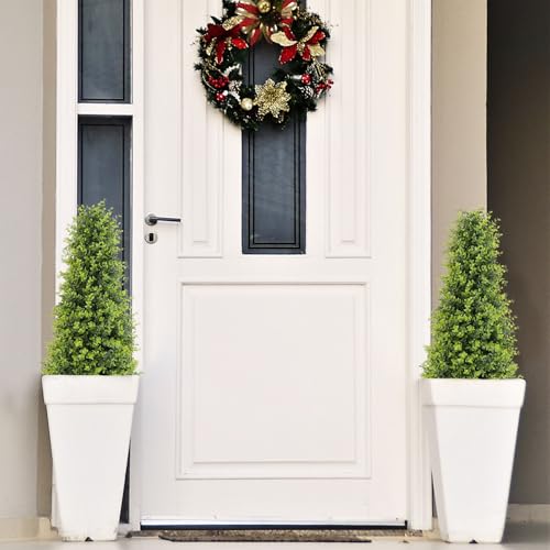 Product: Binnny Flower 3ft Artificial Boxwood Topiary Trees, Set of 2 – UV Resistant Faux Evergreen Shrubs and Bushes for Outdoor Planters, Realistic Fake Plants for Front Porch Outside Patio Yard, 3 Foot Tall