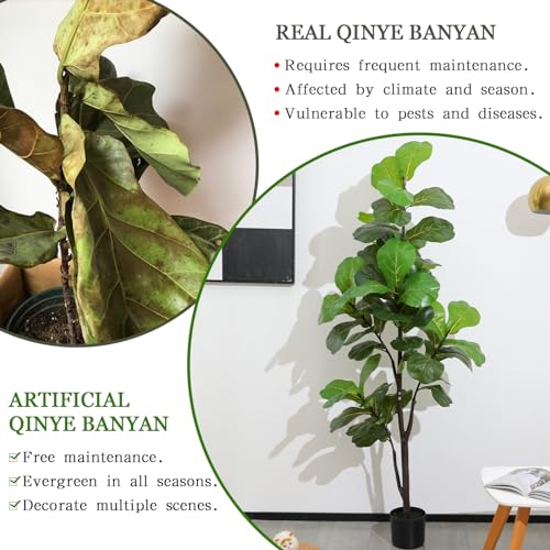 Silky Flower Store Artificial Fiddle Leaf Fig Tree, 6ft Faux Ficus Plant, Black Pot, Indoor Outdoor Décor, 180CM 2 2 Product: LUWENER 6ft Artificial Fiddle Leaf Fig Tree Plant,Fake Ficus Lyrata in Pot,Ficus Faux Plant Artificial Trees for Office Indoor Outdoor Garden Living Room Home Decor 1PCS-71in
