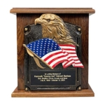 Product: American Flag and Eagle Cremation Urn, Wooden Funeral Urns with Engraving