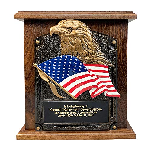 American Flag and Eagle Cremation Urn, Wooden Funeral Urns with Engraving - Artificial Flower Arrangements Product: American Flag and Eagle Cremation Urn, Wooden Funeral Urns with Engraving