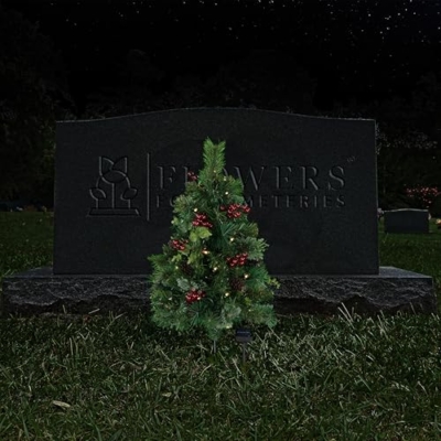 Product: Sympathy Silks Artificial Cemetery Decoration - Gravesite Tree - Christmas Tree with Solar Lights (1) Tree