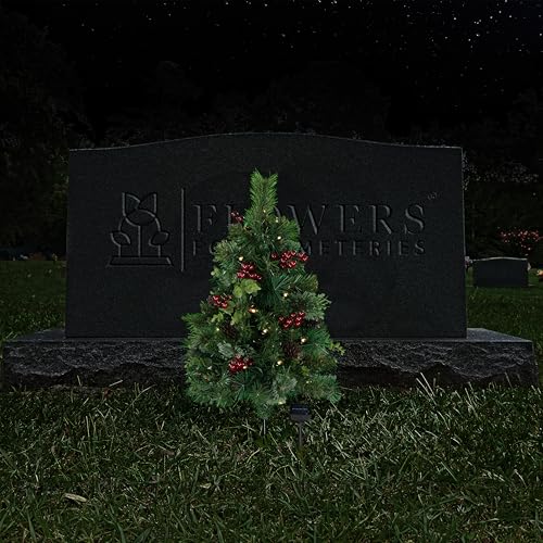 Product: Sympathy Silks Artificial Cemetery Decoration - Gravesite Tree - Christmas Tree with Solar Lights (1) Tree