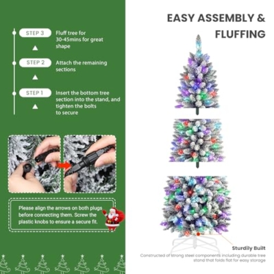 Silky Flower Store Prelit Snow Flocked Slim Pencil Christmas Tree, Remote RGB Lights, 6ft 17 17 Product: SHareconn 6ft Prelit Snow Flocked Slim Pencil Christmas Tree with Remote RGB Lights - Perfect Holiday Decoration