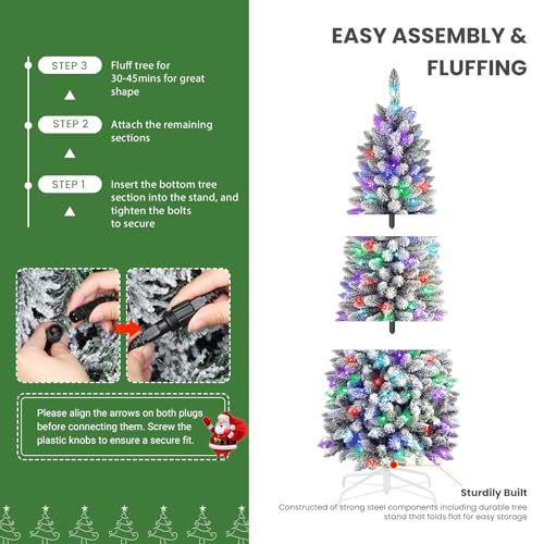 Silky Flower Store Prelit Snow Flocked Slim Pencil Christmas Tree, Remote RGB Lights, 6ft 8 8 Product: SHareconn 6ft Prelit Snow Flocked Slim Pencil Christmas Tree with Remote RGB Lights - Perfect Holiday Decoration