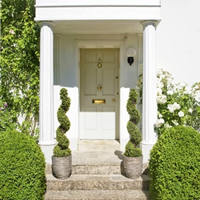 Product: 2 x Artificial Premium Quality Topiary Boxwood Spiral Trees in Black Pot for Indoor Outdoor Decor, UV Stable (4ft/120cm)