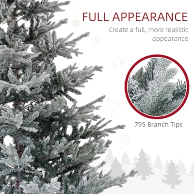 Silky Flower Store HOMCOM 6ft Nordic Pine Artificial Christmas Tree, 795 Snow Flocked Tips, Hinged Metal Stand, 53in x 71in 12 12 Product: HOMCOM 6ft Nordic Pine Artificial Christmas Tree with 795 Snow Flocked Tips, Foldable Metal Stand, Easy Assembly, Hinged Xmas Tree for Home Office Holiday