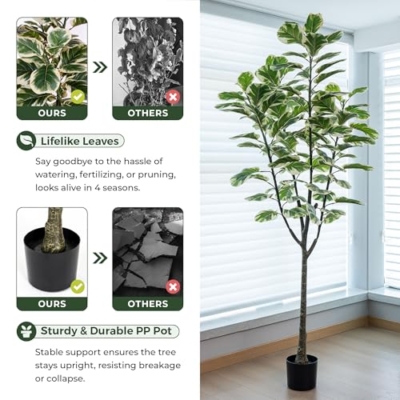 Product: 6ft Tall Artificial Fiddle Leaf Fig Tree with 108 Decorative Leaves - Faux Silk Tree in Pot for Home, Office, Living Room, Bathroom & Corner - Indoor Decor Accent