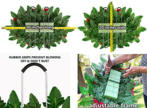 Product: Sympathy Silks Artificial Cemetery Flowers - Grave Decoration - Memorial Flowers - 30" White Poinsettia Saddle for Headstone