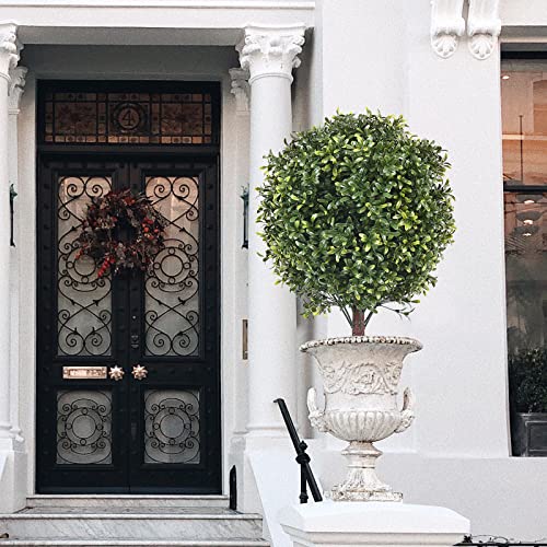 Product: 21 Inch Artificial Topiary Boxwood Ball Trees – Decorative Fake Greenery in Planter Pots for Front Porch, Indoor Walkway, Entryway Decorating, Set of 2