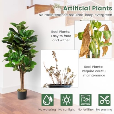 Product: Happygrill 4 FT Artificial Greenery Tree, Indoor Fake Fiddle Leaf Fig Tree Plants in Pot, Faux Ficus Lyrata Tree for Home, Office, Living Room Decoration