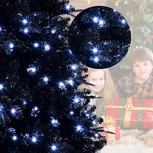 Product: Mayhihi 6FT PreLit Black Christmas Tree with 350 Lights, Artificial Fake Christmas Tree with 1460 PE&PVC Branch Tips, Halloween and Xmas Tree for Holiday Decorations, Metal Stand and Hinged Branches