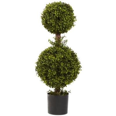 Product: Nearly Natural 35IN Artificial Double Boxwood Topiary Ball Tree, Fake Topiary Plant for Indoor Home Décor in Black Nursery Planter
