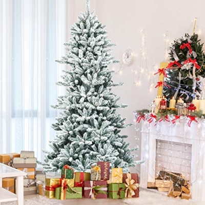 Silky Flower Store 7ft Snow Flocked Artificial Christmas Tree with Pine Cones, Indoor Outdoor Holiday Decor, 7ft 16 16 Product: Goplus 7ft Snow Flocked Artificial Christmas Tree, Premium Hinged Fir Tree with Pine Cones, Perfect Xmas Decoration for Indoor and Outdoor