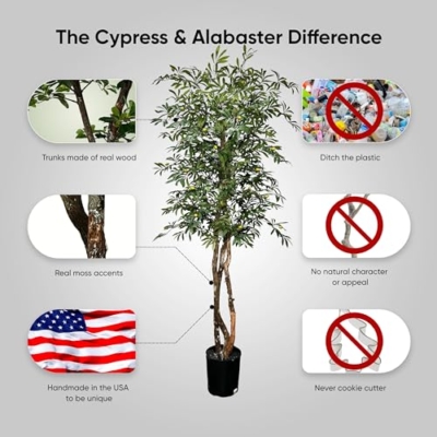 Silky Flower Store Artificial Mediterranean Olive Tree, Cypress & Alabaster Handmade Real Wood Trunks, Hypoallergenic Green, 6.5ft 13 13 Product: Cypress & Alabaster Handmade 6.5ft Mediterranean Olive Artificial Tree with Ethically Sourced Real Wood Trunks, Hypoallergenic, 6.5-Foot, Green