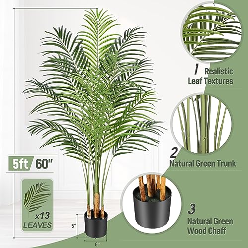 Product: Keeplush 5ft Artificial Palm Tree Indoor Plant Tall Fake Tropical Paradise Palm Tree in Pot with Real Bark Design Faux Areca Palm Tree for Home Office Living Room Bedroom Farmhouse Modern Decor 2pcs