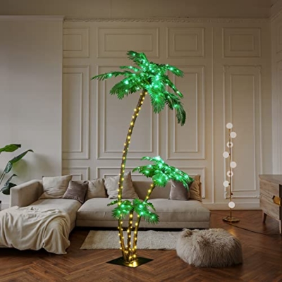 Product: Lighted Palm Tree 7FT 3FT 2FT Artificial Palm Tree Decor for Outdoor 218 LED Light up Fake Tree for Indoor Outside Patio Hawaiian Tiki Bar Decoration