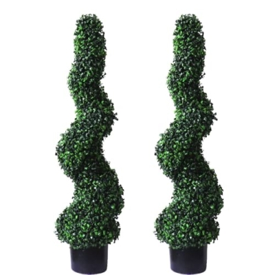 Product: 3ft Artificial Spiral Boxwood Topiary Trees Faux Plants Outdoor Front Porch Decor (2 Pack Lush)