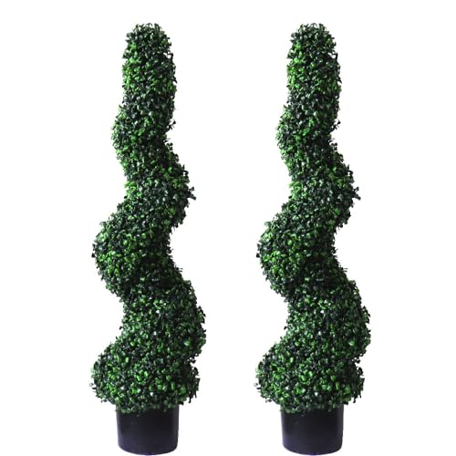 Product: 3ft Artificial Spiral Boxwood Topiary Trees Faux Plants Outdoor Front Porch Decor (2 Pack Lush)