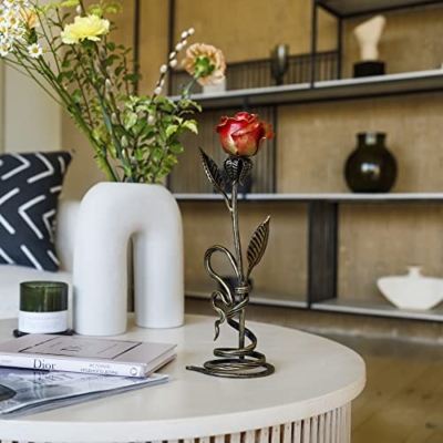 Product: Red Iron Rose with Metal Stand - 6th Aniiversary Flower for Her - Hand Forged Long-Lasting Home Decor Figurine