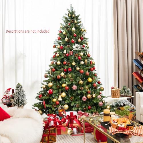 Product: GOFLAME 7FT Pre-Lit Christmas Tree - Quick Shape Artificial Xmas Tree with 700 LED Lights, Remote, Timer & Pine Cones for Holiday Home Office Decor