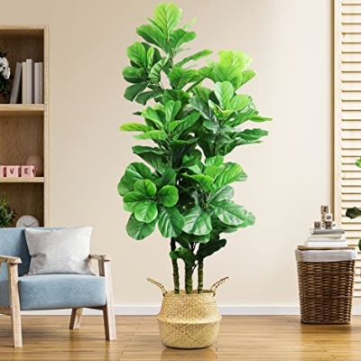 Product: LOVMOR 6ft Artificial Fiddle Leaf Fig Tree with Woven Seagrass Plant Basket and Realistic Moss,Artificial Plants for Modern Home Office Living Room Floor Decor Indoor