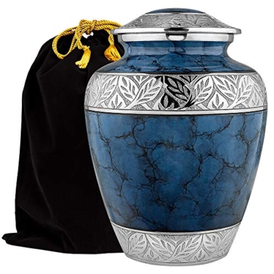 Product: Trupoint Memorials Cremation Urns for Human Ashes, Decorative Burial Urn for Adult Men and Women, Large Dark Blue with Silver Lining