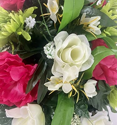Silky Flower Store Artificial Cemetery Flower Grave Decoration, Pink Peony White Rose Headstone Saddle, Spring Summer Memorial, 32.5cm 13 13 Product: Spring Cemetery Flowers for Headstone and Grave Decoration-Pink Peony and White Rose Mix Saddle