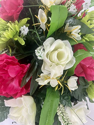 Silky Flower Store Artificial Cemetery Flower Grave Decoration, Pink Peony White Rose Headstone Saddle, Spring Summer Memorial, 32.5cm 6 6 Product: Spring Cemetery Flowers for Headstone and Grave Decoration-Pink Peony and White Rose Mix Saddle