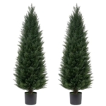 Product: 4FT Artificial Cedar Topiary Trees UV Resistant Potted Plant Set of 2 Faux Pine Trees Fake Shrubs Artificial Plants for Front Porch Garden Indoor Outdoor