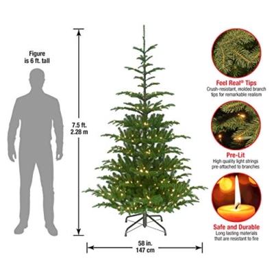 Product: National Tree Company 'Feel Real' Pre-lit Artificial Christmas Tree | Includes Pre-strung White Lights and Stand | Norwegian Spruce - 7.5 ft