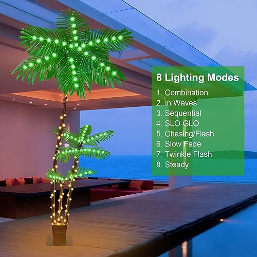 Silky Flower Store LED Illuminated Palm Tree, Waterproof Tropical Indoor Outdoor Decor, Warm White 8 Mode, 6FT 2 2 Product: PINPON 6FT LED Illuminated Palm Tree– Outdoor/Indoor Waterproof Fake Palm Tree Decor for Christmas, Tiki Parties, Poolside, Patio, and Tropical Themes