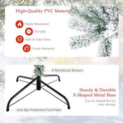Silky Flower Store Fenbeli Flocked Christmas Tree, 6ft Artificial Snow Xmas Tree, 1000 Branch Tips, Metal Hinges, Foldable Base, 6ft 12 12 Product: Fenbeli 6ft Flocked Christmas Tree, Premium Artificial Snow Xmas Tree with 1000 Branch Tips, Metal Hinges & Foldable Base for Home, Office and Party Decoration
